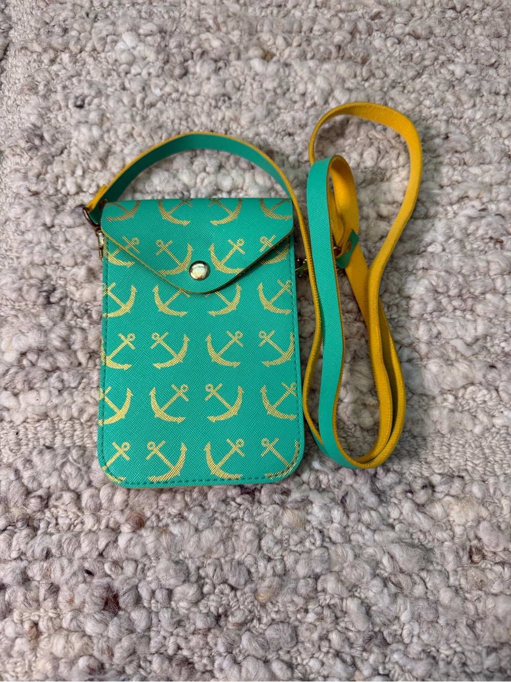 Teal and Gold Anchor Crossbody Phone Pouch